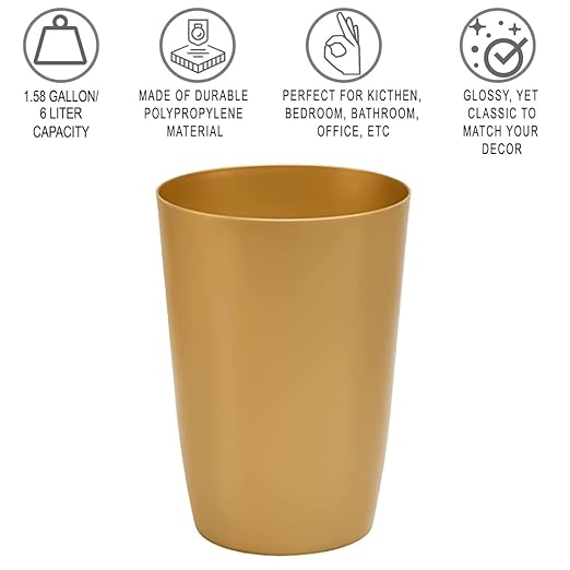 Mini Waste Basket - Durable Small Plastic Garbage Trash Can Bin - Lidless Open-Top Rectangular Slim Profile for Compact Spaces - Suitable for Home, Bathroom, Office, Bedroom & More, Soft Brass