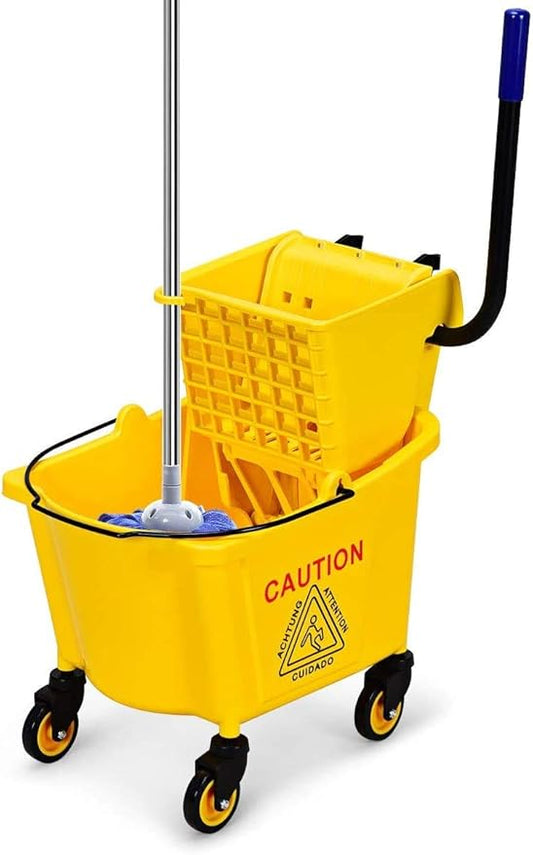 ARLIME Mop Bucket with Wringer On Wheels, 26 Quart Capacity Portable Wringer Trolley on Wheels, Side Press Floor Cleaning Wavebrake w/Handle, Mop Bucket for Home, Commercial, Restaurants