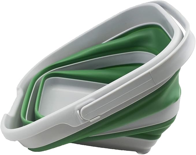 SAMMART 10L (2.6 Gallon) Collapsible Rectangular Handy Basket/Bucket (Grey/Dark Sea Green, 1)