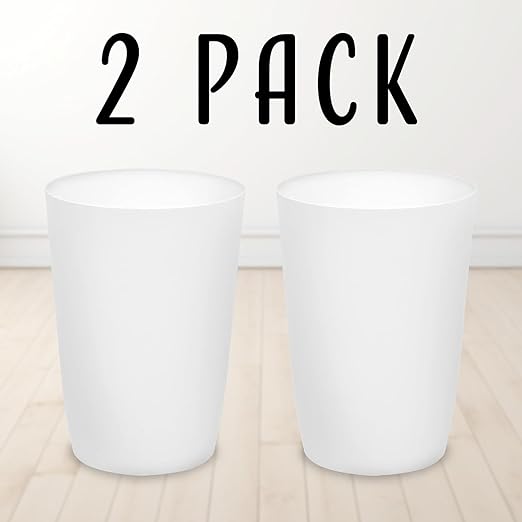 Mini Waste Basket - Pack of 2 Durable Small Plastic Garbage Trash Can Bin - Lidless Open-Top Rectangular Slim Profile for Compact Spaces - Suitable for Home, Bathroom, Office, Bedroom & More, White