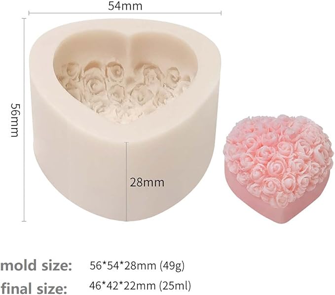 4 Pack Heart Resin Rose Flower Silicone Mold for Candle, Cake, Soap, Candy - Round Shape