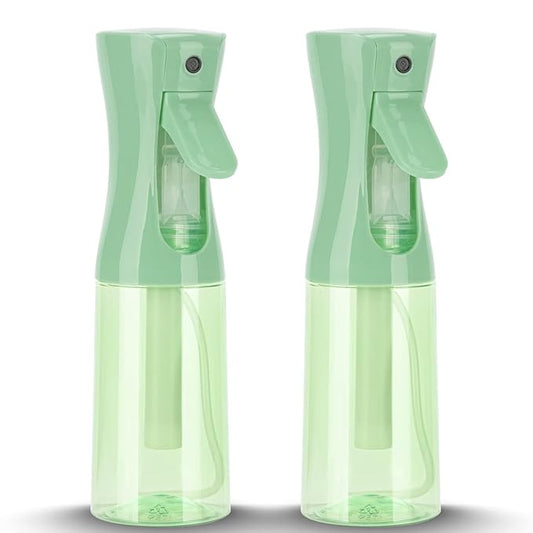 Spray Bottle for Hair (6.8OZ /200ML) Continuous Ultra Fine Mist Sprayer for Hair, Salons, Barber, Plants, Skin Care, Cleaning 2 Pack CLEAR GREEN