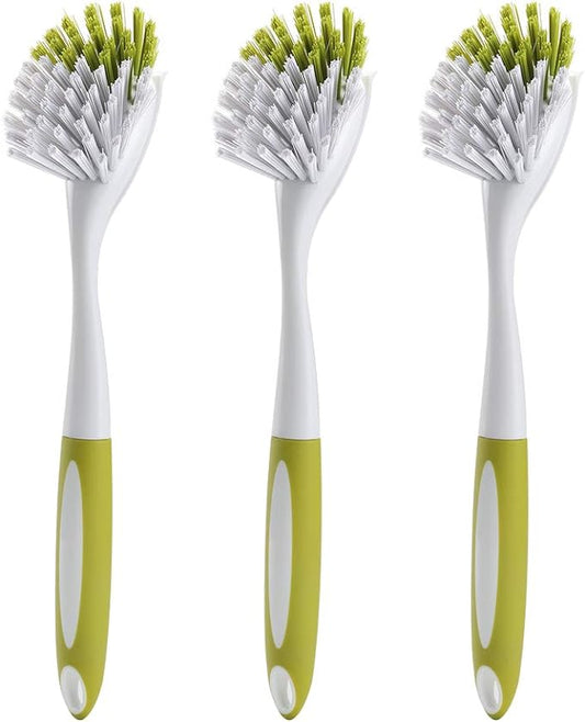 Dish Brush, Dish Scrubber & Kitchen Scrub Brush for Dishes, Pots, Pans, Sink, Cast Iron, Yellow-Green 3 Pack