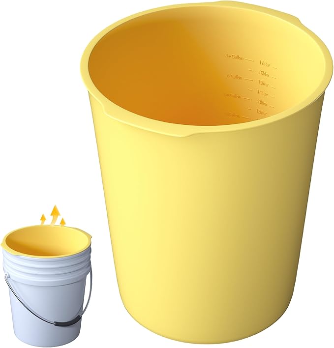 5 Gallon Reusable Bucket Liner, Time Saving Concrete Tools Durable Silicone Bucket Insert, Food Grade Container for Food Storage, for Paint, Thinset, Ice, Slime, Cleaning, Wall Patch Compound (Yellow)