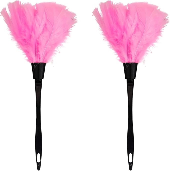 Turkey Feather Dusters for Cleaning Home Blinds Kitchen car Office, Eco-Friendly Reusable （2 pcs Pink）