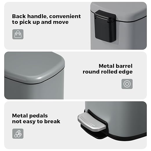 2.6gal Step-Open Trash Can，Small Bathroom Garbage Can with Soft-Close Lid,Fingerprint Resistant Trash Bin for Bathroom,Bedroom,Living Room,Office,Hotel (2.6gal-Gery)