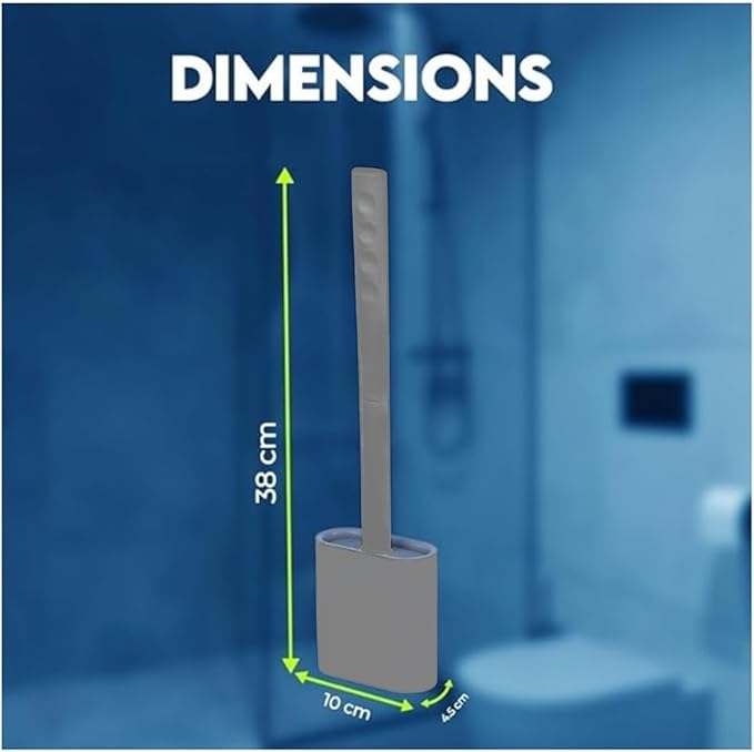 Silicone Toilet Brush and Holder Set – Pack of 1 Wall Mounted Toilet Brush Grey – Long Non-Slip Handle, Flexible Bristles for Easy Cleaning – Modern Toilet Scrubber Brush