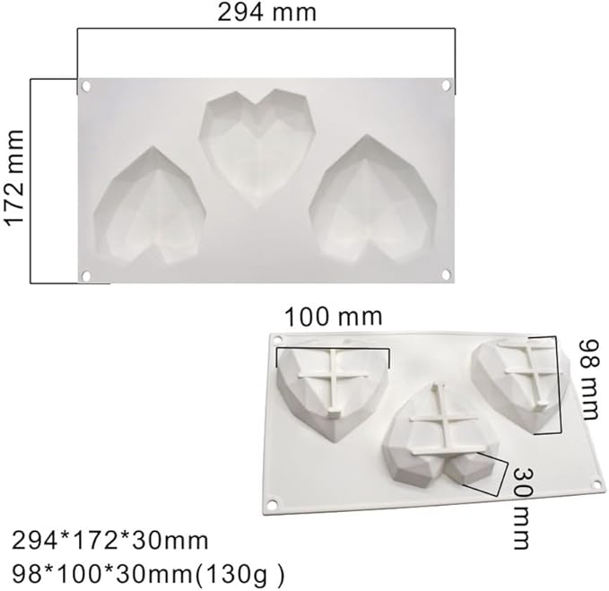 Diamond Heart Silicone Chocolate Mold DIY Cake Accessories Molds Kitchen Ice Cubes Biscuit Pastry Manual Baking Mould (Lover Heart J_11.76 X6.88 X1.2 inch)