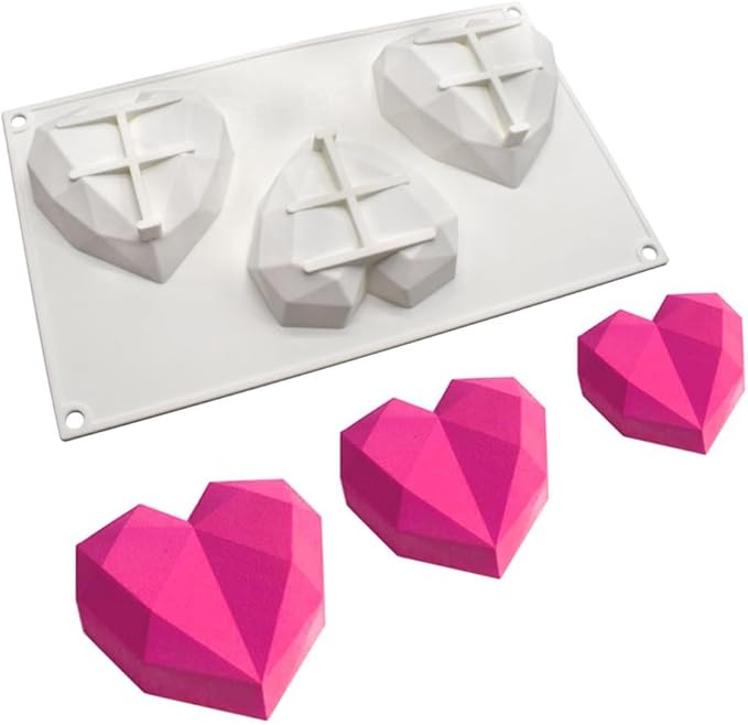 Diamond Heart Silicone Chocolate Mold DIY Cake Accessories Molds Kitchen Ice Cubes Biscuit Pastry Manual Baking Mould (Lover Heart J_11.76 X6.88 X1.2 inch)