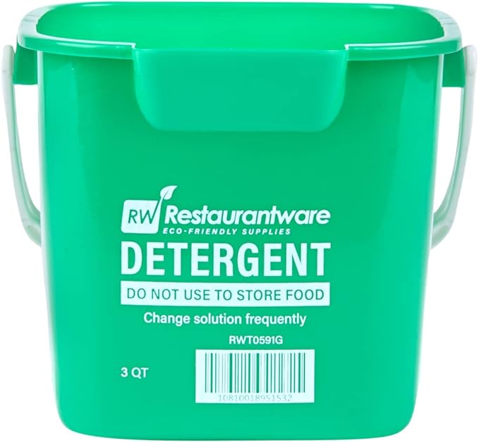 Restaurantware RW Clean 3 Quart Cleaning Buckets 10 Detergent Square Buckets - With Measurements Built-In Spout And Handle Green Plastic Utility Buckets For Home Or Commercial Use