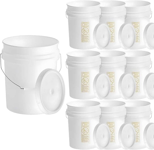 10 Pack - 5 Gallon Plastic Buckets with Lids - Food Safe, Stackable, BPA-Free Bulk Storage