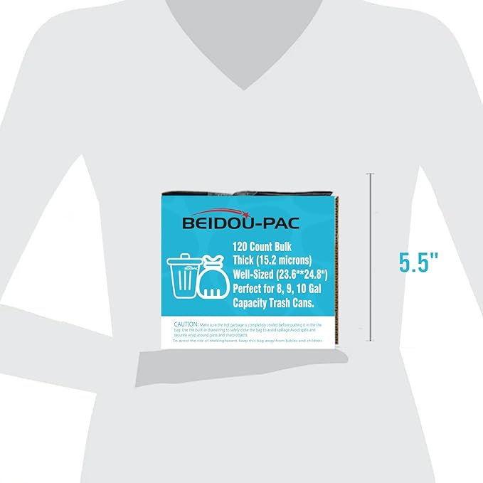 8-10 Gallon Trash Bags Drawstring, 120 Count Bulk, Black & Unscented Multi-purpose Garbage Bags for Business Home Bathroom Kitchen Commercial and Industrial