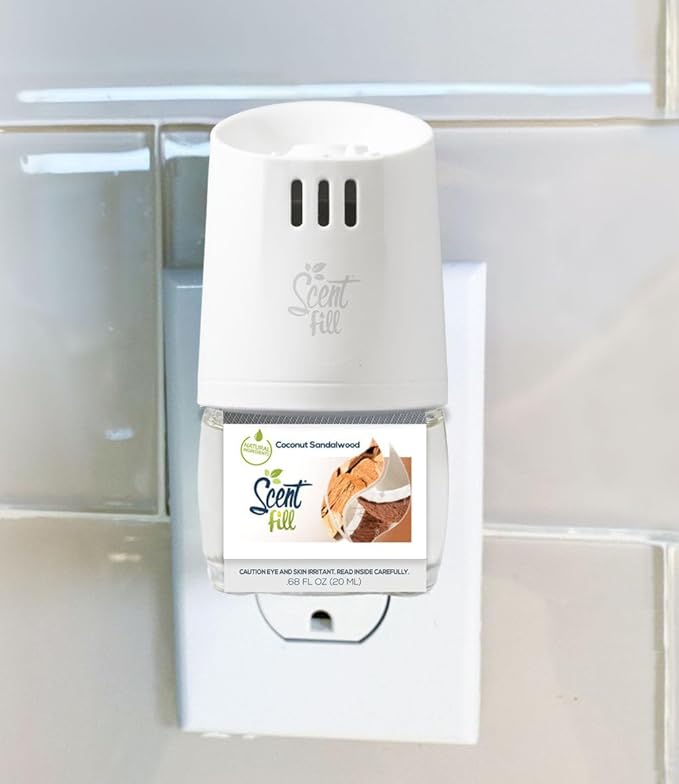 Scent Fill Coconut Sandalwood Plug in Air Freshener, Scented Oil Refills, 2 Refills + Diffuser