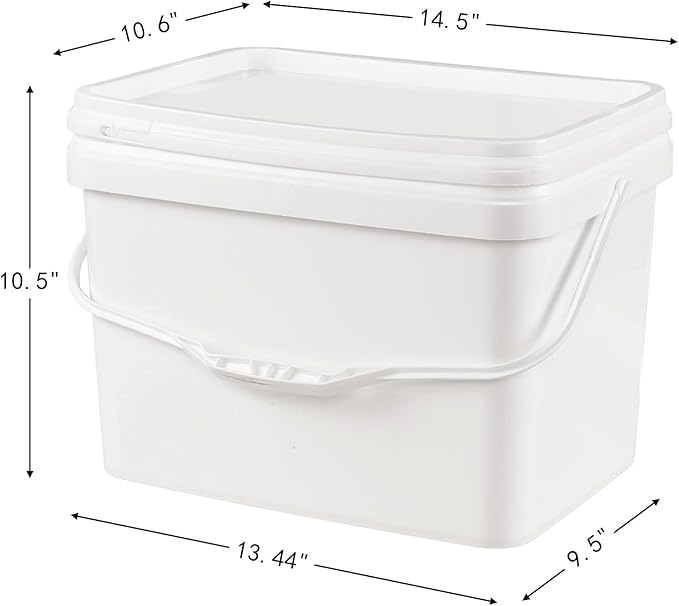 4 Pcs 5 Gallon Rectangle Bucket Pail with Handle, Food Storage Container Industrial Pail with Airtight Lid