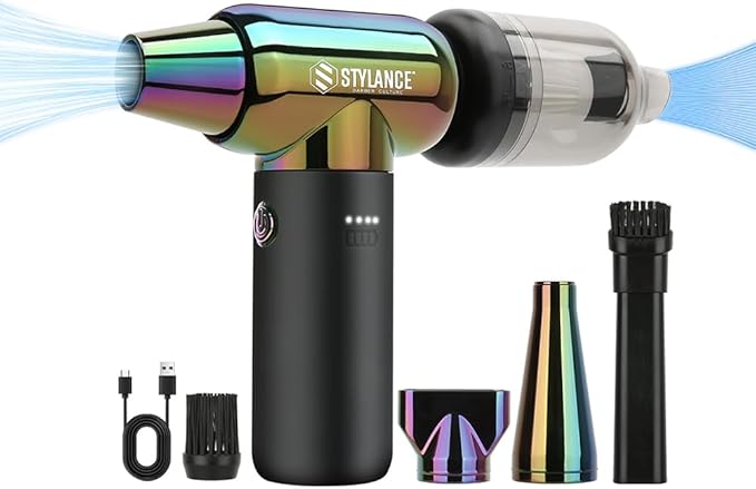 Compressed Air Duster - Barber Blower, Electric Duster, 3 Gear Mini Portable Jet Dry Air Blower, Cordless Vacuum Cleaner, for PC, Office,Salon, Fan, Laptop, Keyboard, Car (Green)