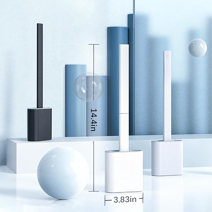 RV Silicone Toilet Brush with TPR Bristles & Detachable ABS Handle Set, Landing & Wall Mountable Toilet Bowl Brush for Space-Saving RV Bathrooms Flexible 360°Deep Cleaners Brushes (White)