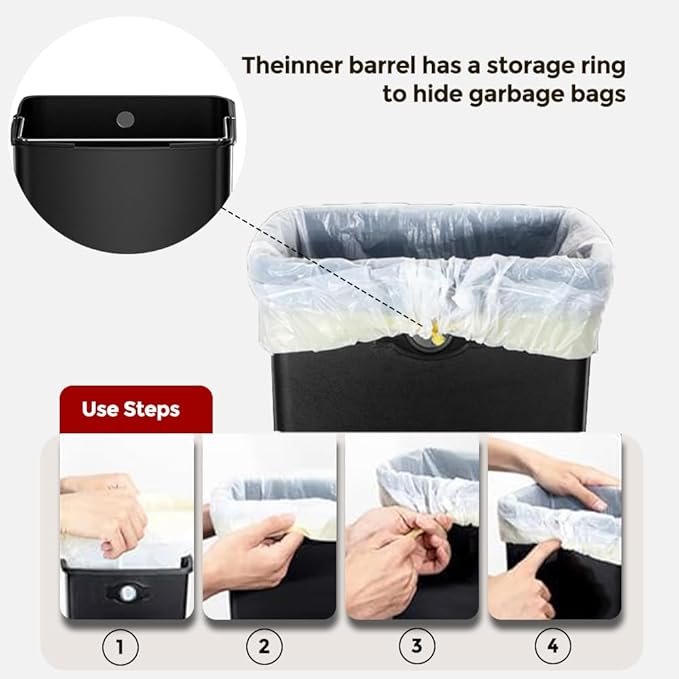 25L/6.6GAL Large Kitchen Trash Can,Tall Open Top Garbage Can,11.81 * 8.66 * 19.68inces,Smooth,Stainless Steel,Commercial,Hospital, Airport