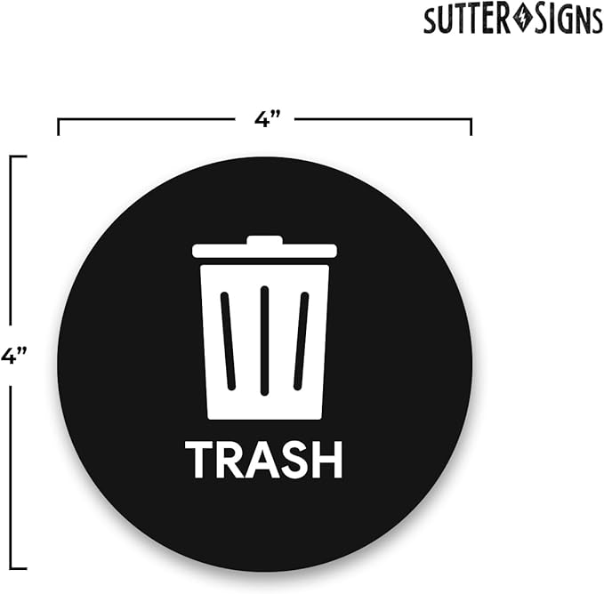 Sutter Signs 3pk Trash Stickers | 4" Weatherproof Waste Management Label Sign Decals for Outside Waste, Garbage Cans, and Trash Bins
