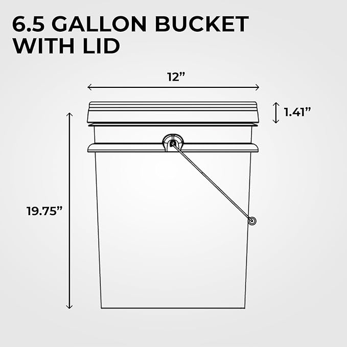 6.5-Gallon White Bucket Pail Container with Lid | Food Grade | Heavy-Duty 90MIL Extra Durable | Metal Handles with Plastic Grip for Easy Carrying | Multi-Use | Easy Stack and Store | BPA Free - 2 Pack