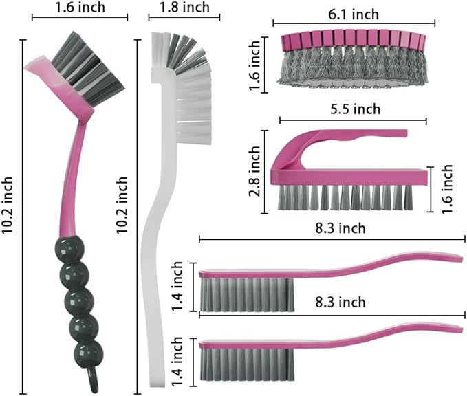 6 PCS Cleaning Brush, Scrub Brush Set for Kitchen and Bathroom Household Use with Various Brushes for Cleaning Dishes, Tiles, Corners and Floors Color Purple