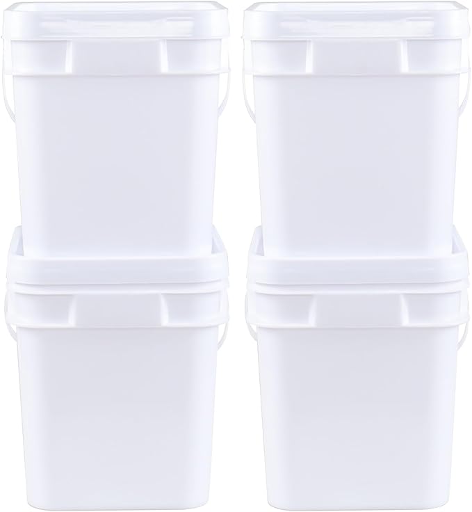 Xyskin 3 Gallon Mixing Bucket, White Food Grade Bucket, Paint Pail with Seal Lids, 11 Liter Paint Bucket with Handle, Pack of 4