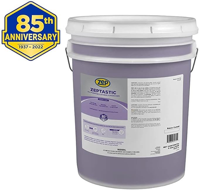 Zep Zeptastic All-Purpose Cleaner and Degreaser - 5 Gallon (1 Unit) 325735 - Refreshing Lavender Fragrance, Cuts Through Grease and Grime, Powerful No Rinse Formula