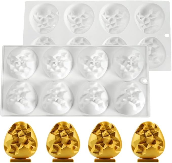 Mostsom 8 Cavity Easter Egg Silicone Mold for Chocolate, Baking Pan for Party Fondant Candy Jelly Dome Mousse Cake Topper Making (E)
