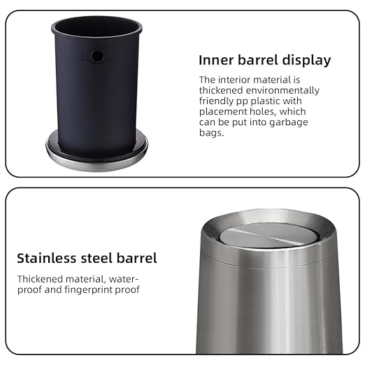 8L/2.1GAL Brass Garbage can，Brushed Nickel Bathroom Trash can with Lid,Stainless Steel,Samll Wasebasket for Bathroom,Powder Room,Bedroom,Laundry Room (silver-32-8l)