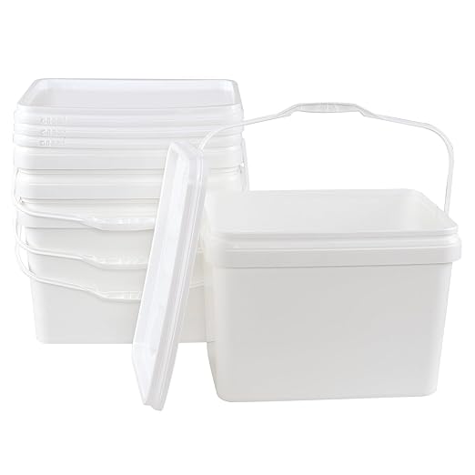 Zopnny 5.2 Gallon Rectangular Plastic Food Container Industrial Pail, 20L Bucket Pail with Plastic Handle and Lid, White, 4 Packs
