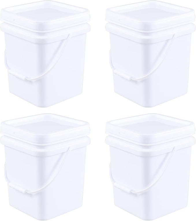 Xyskin 5 Gallon Plastic Buckets & Pails White, 4 Pack Durable Storage Container Pails with Lid