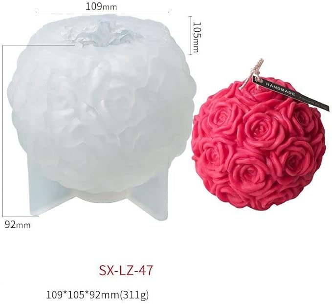 Large Rose Ball Candle Mold - Silicone 3D Mold for Candle, Resin, Soap & Chocolate