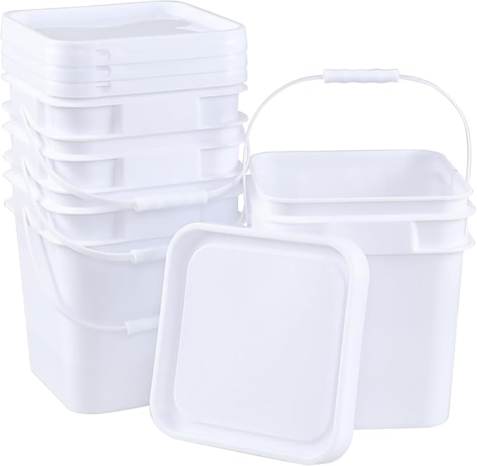Zopnny 3 Gallon Square Food Grade Bucket Pail with Lid, Multifunctional Industrial Bucket Container for Storing Dry Food Charcoal Camping Fishing (Pack of 4)