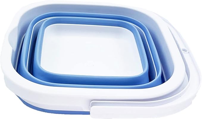 SAMMART Collapsible Rectangular Cleaning Bucket 5L (1.3 Gallon)- Foldable Camping Beach Sand Water Pot Pail- Portable Space Saving Tub for Household, Outdoor Car Washing (White/Baby Blue)