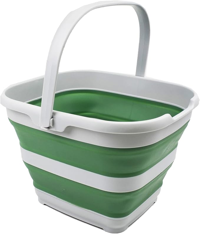 SAMMART 10L (2.6 Gallon) Collapsible Rectangular Handy Basket/Bucket (Grey/Dark Sea Green, 1)