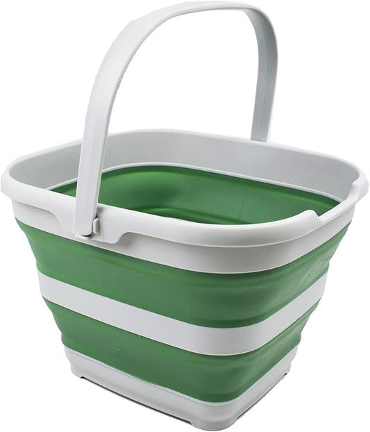 SAMMART 10L (2.6 Gallon) Collapsible Rectangular Handy Basket/Bucket (Grey/Dark Sea Green, 1)