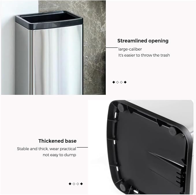 25L/6GALSquare Silver Garbage Can,Tall Kitchen Garbage Can,Silver Tall Trash can for Bathroom,Tall Stainless Steel dusbin for Commercial,Detached House