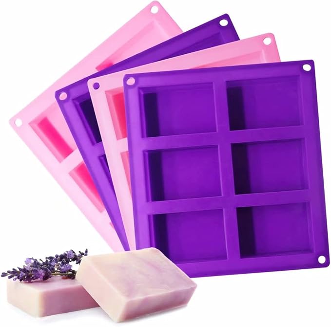Bangp 4 Pack Silicone Soap Molds,Rectangle Soap Mold,6 Cavities Silicone Molds for Craft Soap Making,Cake Chocolate Mold,with 100pcs 3.5x5 inches Bags