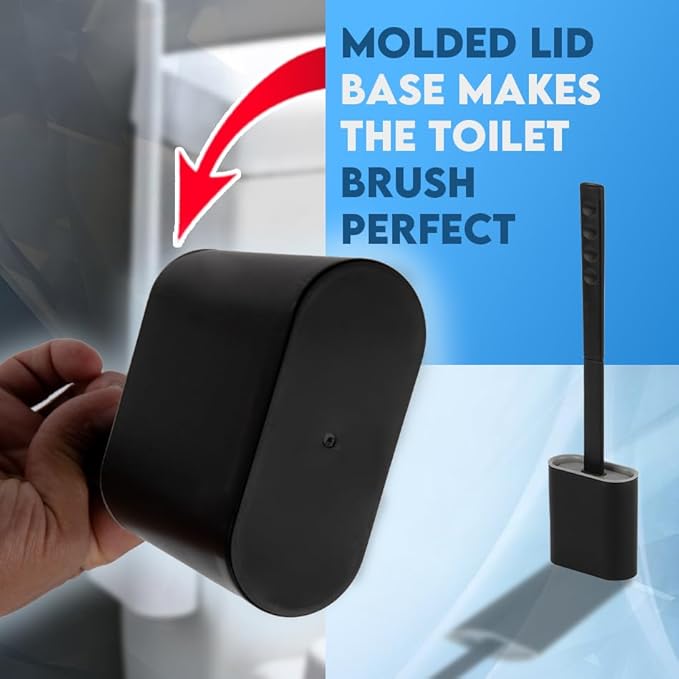 Silicone Black Toilet Brush Sets and Holder – Pack of 2 Wall Mounted Toilet Brush – Long Non-Slip Handle, Flexible Bristles for Easy Cleaning – Modern Toilet Scrubber Brush