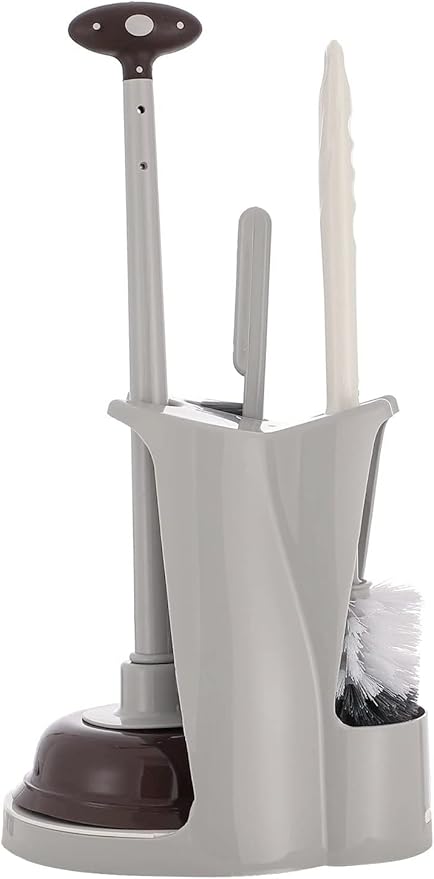 Cq acrylic Toilet Brush and Plunger Set,Toilet Plunger and Brush Combo Bathroom Deeply Cleaning Tools,Bathroom Toilet Bowl Brush with Holder(Grey 1 Set)