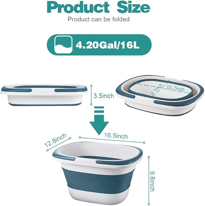 4.2 Gal(16L) Large Collapsible Plastic Bucket with Handle for House Cleaning, Space Saving Outdoor Multiuse Foldable Water Pail/Sink for Camping,Fishing,Ice (Blue)