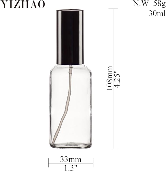 YIZHAO Clear Glass Spray Bottles 1oz, with Small Fine Mist Spray, Metal Cap, Refillable for Essential Oil,Travel,Cleaning,Perfume,Aromatherapy,Makeup – 12 Pcs