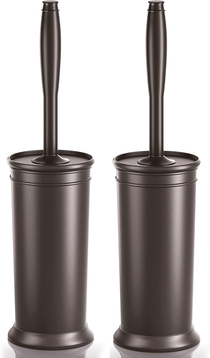 Toilet Brush and Holder 2 Pack, Toilet Bowl Brush with Extra Long Handle, Toilet Scrubber and Covered Holder, Toilet Brushes for Bathroom-Space Saving, Covered Brush, Durable, Deep Cleaning(Bronze)