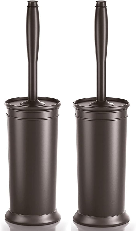 Toilet Brush and Holder 2 Pack, Toilet Bowl Brush with Extra Long Handle, Toilet Scrubber and Covered Holder, Toilet Brushes for Bathroom-Space Saving, Covered Brush, Durable, Deep Cleaning(Bronze)