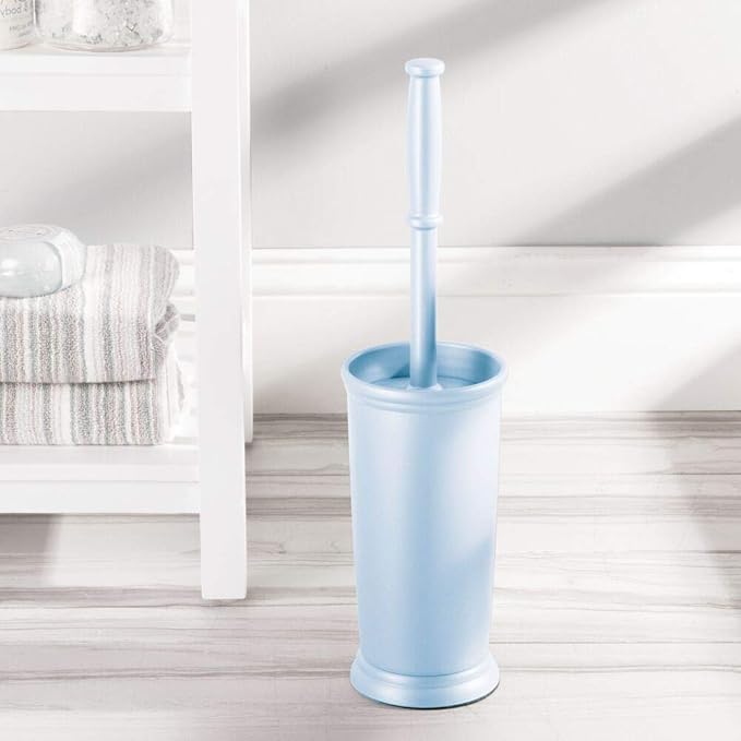 mDesign Toilet Bowl Brush and Holder - Covered Bathroom Toilet Brush - Standing Toilet Bowl Scrubber in Modern Holder - Space Saving, Deep Cleaning Brush for Toilet - Hyde Collection - Light Blue