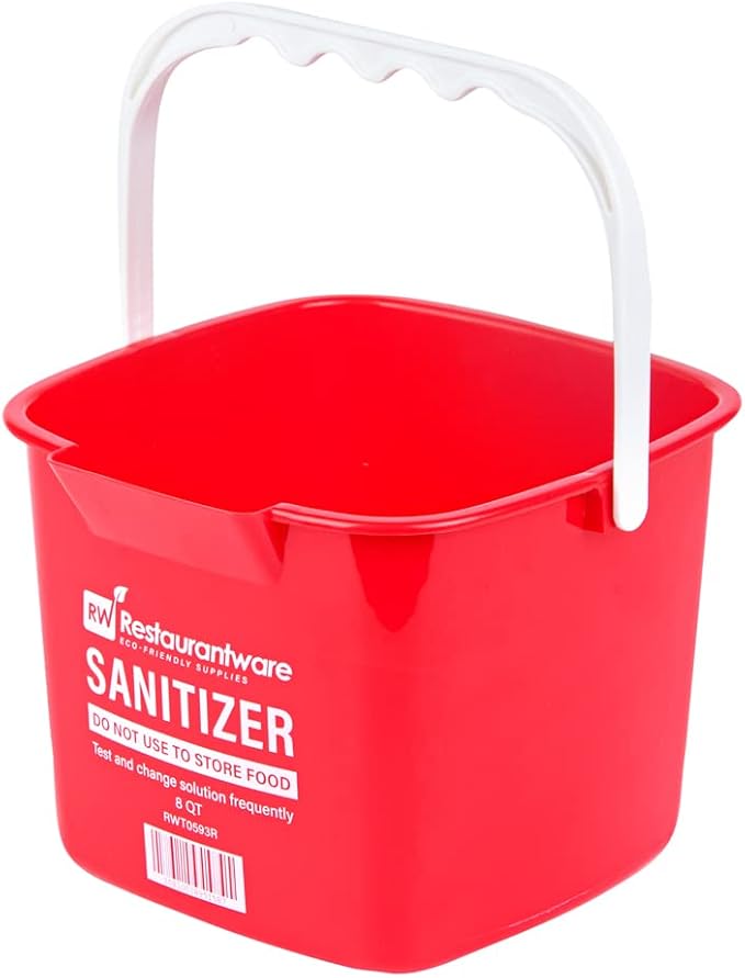 Restaurantware RW Clean 8 Quart Cleaning Buckets 10 Detergent Square Bucket - With Measurements Built-In Spout And Handle Red Plastic Utility Buckets For Home Or Commercial Use