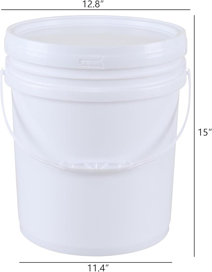 7 Gallon Round Food Grade Bucket with Handle, White Plastic Pail with Lid, 4 Packs