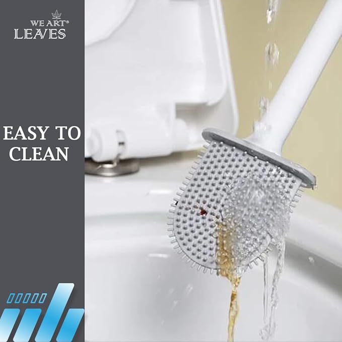 Toilet Brush Silicone and Holder Set – Pack of 1 Wall Mounted Toilet Brush White – Long Non-Slip Handle, Flexible Bristles for Easy Cleaning – Modern Toilet Scrubber Brush