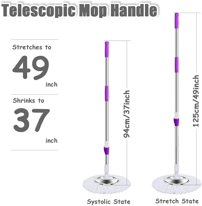 Spin Mop Replacement Mop Handle, 49-inch 360 Degrees Rotating Telescopic Replacement Mop Stick with Stainless Steel Disc for Spin Mop Bucket Cleaning System (Stainless Steel Disc, Blue)
