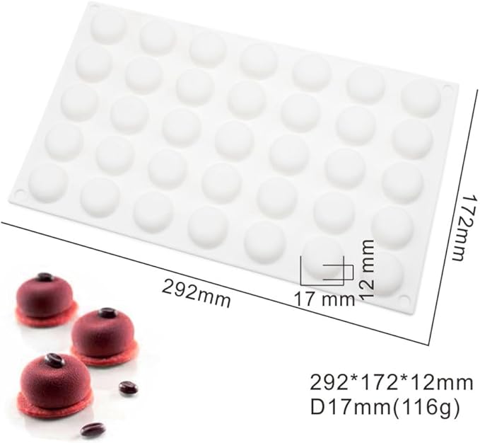 3D Round Half Sphere Silicone Mold for Cake DIY Baking Chocolate Eco-Friendly Cake Mold (Half Sphere A_11.68x6.88x0.48 inch)