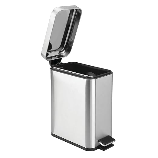 mDesign Rectangular Step-Open Wastebasket Trash Can - Brushed Stainless Steel